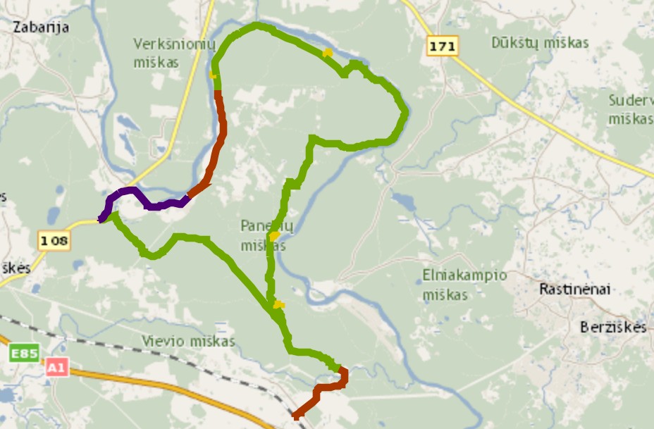 Kairiojo Neries kranto maršruto žemėlapis