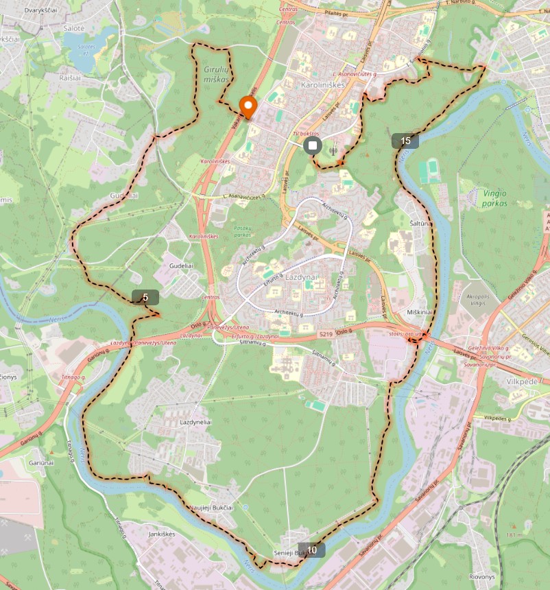 Karoliniškės – Bukčių miškas maršruto žemėlapis