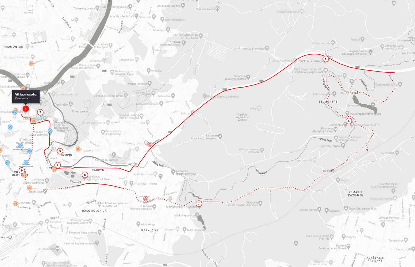 Belmontas – Pučkorių atodanga maršruto žemėlapis