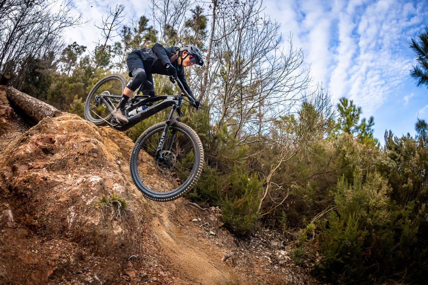 Woman riding an electric mountain bike