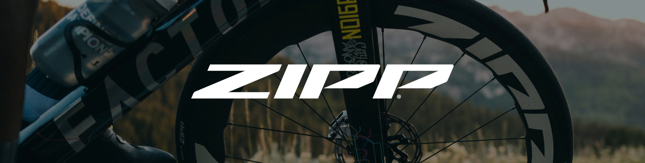 Zipp logo and bicycle wheel in the background
