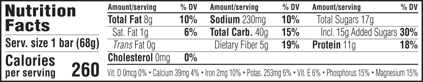 Cliff Bar nutrition facts