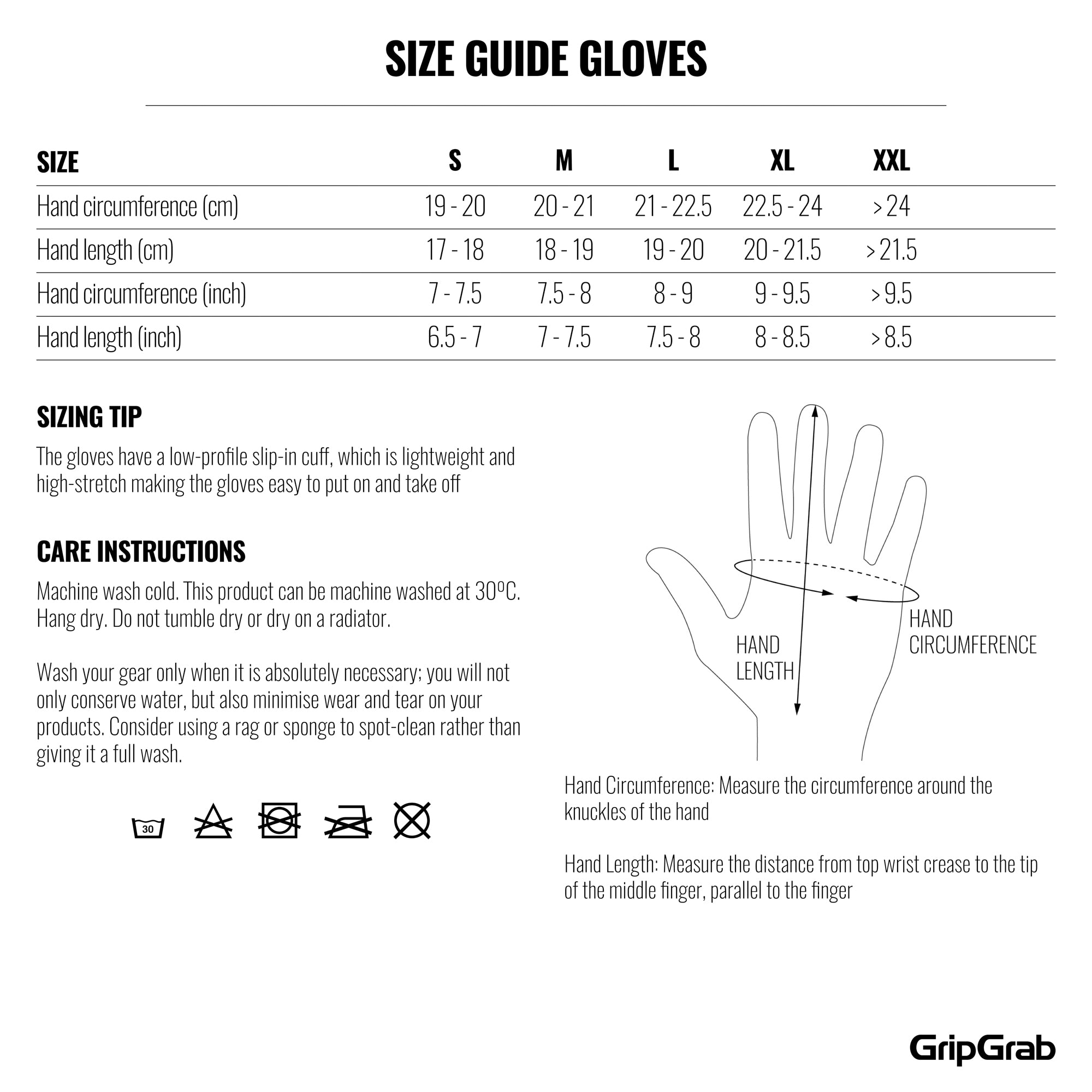 Gloves sizing chart