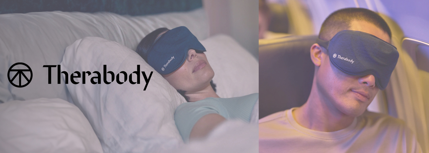 Man and woman wearing a sleep mask